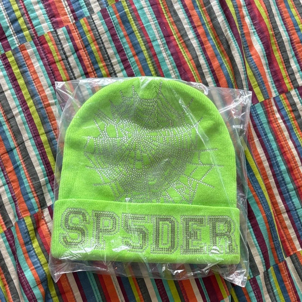70% off  Sp5der Worldwide Rhinestone Beanie Size OSFA Neon Green NEW